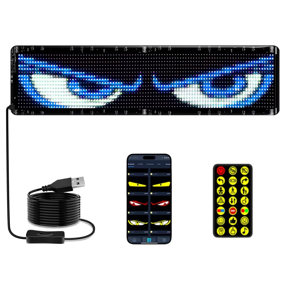 16*32 64*20 96*20 Car Windshield LED Screen DIY Indicator Light Devil'S Eye App Remote Control Animated Eyes for Cars Truck Led