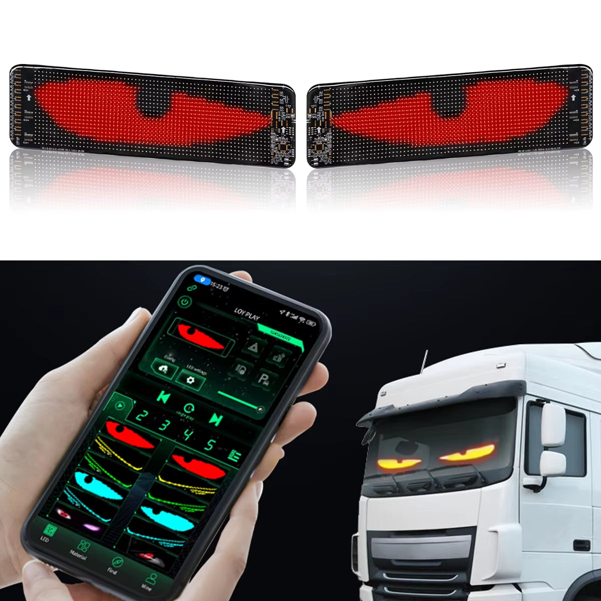 16*32 64*20 96*20 Car Windshield LED Screen DIY Indicator Light Devil'S Eye App Remote Control Animated Eyes for Cars Truck Led