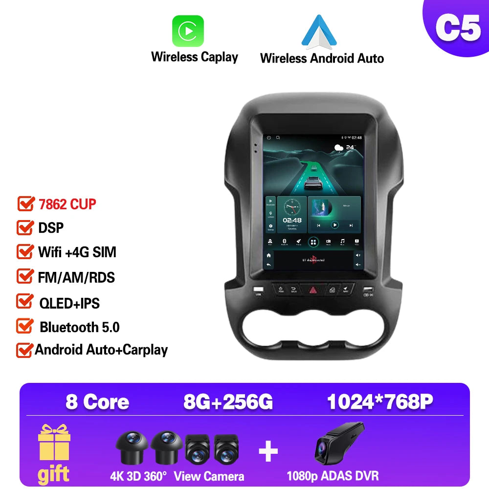 9.7 Inch for Ford Ranger 3 2011 2012 2013 2014 2015 Android14 Car Radio Carplay Multimedia Video Player Navigation Stereo 2Din