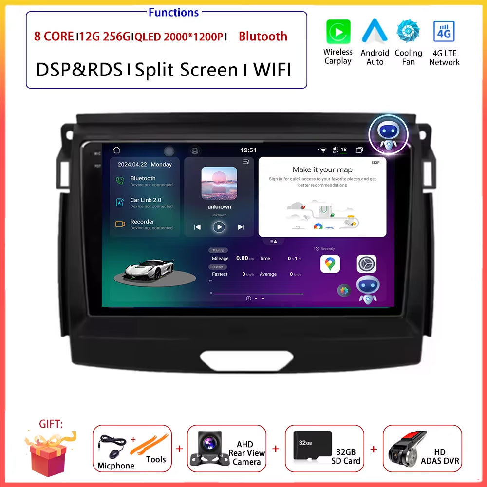 9" Android Auto for Ford Ranger Everest T6 2015 - 2020 Autoradio Carplay DSP Navigation GPS Car Radio Video Multimedia Player