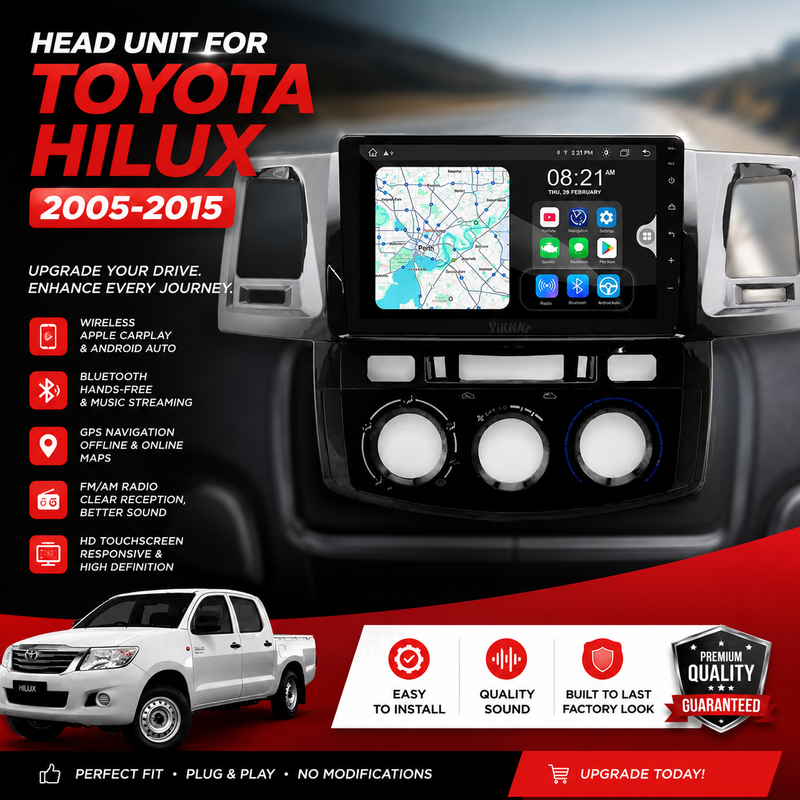 Toyota Hilux & Fortuner D4D (2005–2015) | Wireless CarPlay, Android Auto & Reverse Camera