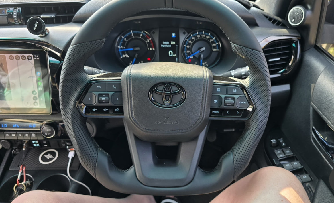 LC300 Toyota Hilux,  Land Cruiser 70 Series Full Leather Steering Wheel Sport - Black