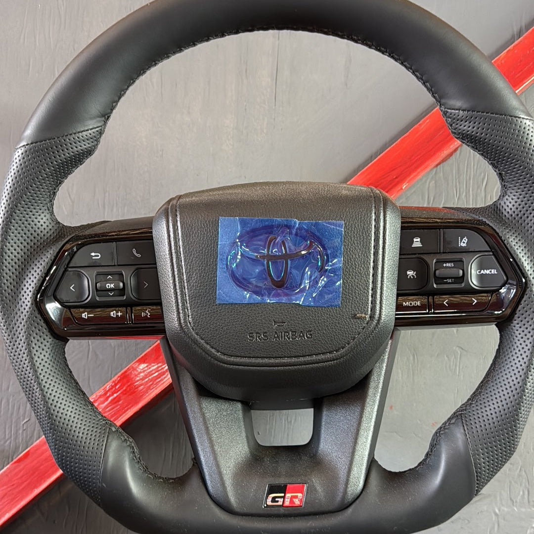 LC300 Toyota Hilux,  Land Cruiser 70 Series Full Leather Steering Wheel Sport - Black